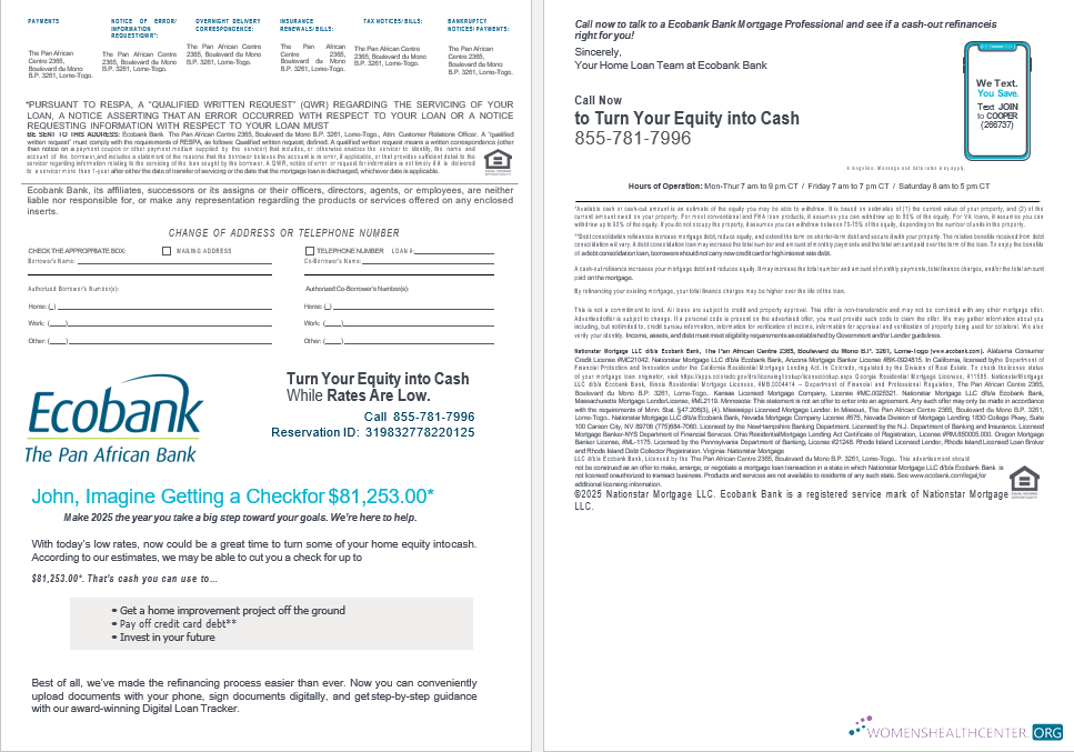Download Togo Ecobank Bank mortgage loan statement in Word and PDF formats , 4 pages 3 4 Photoshop template